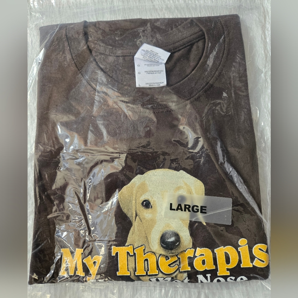 NWT --- Dog T-shirt --- My Therapist Wet Nose ---- Brown Cotton - Size L